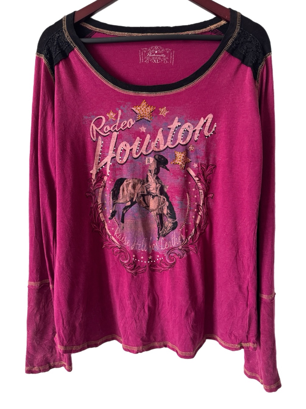 PANHANDLE SLIM Rodeo Tee Raise He’ll For Leather Rhinestones Sz XL